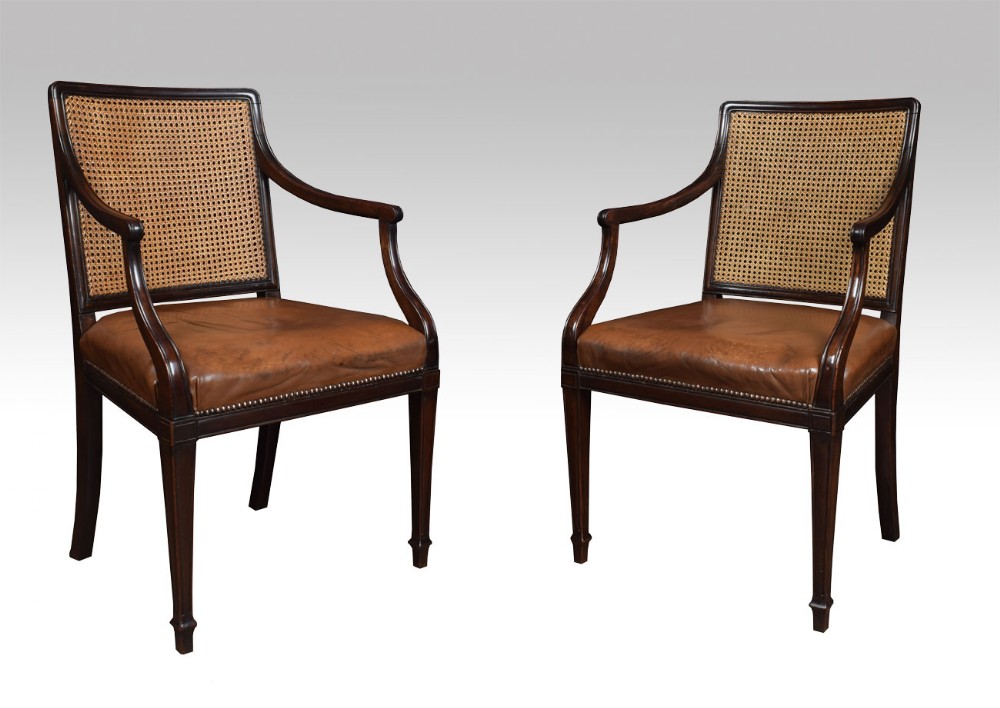 Pair mahogany hepplewhite style office arm chairs