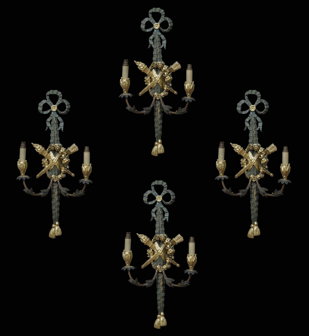 set of four twin arm painted wall lights