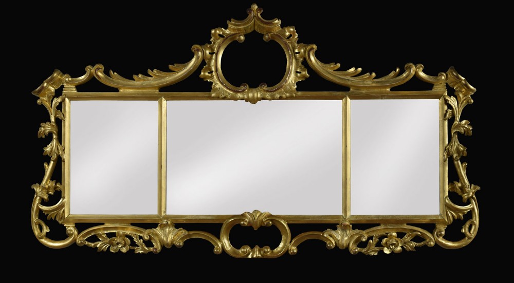 Rococo style giltwood triptych wall mirror