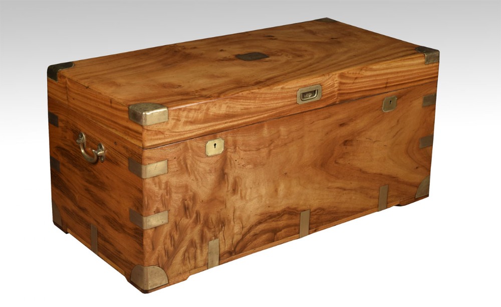 large chinese export brass-bound camphorwood trunk 