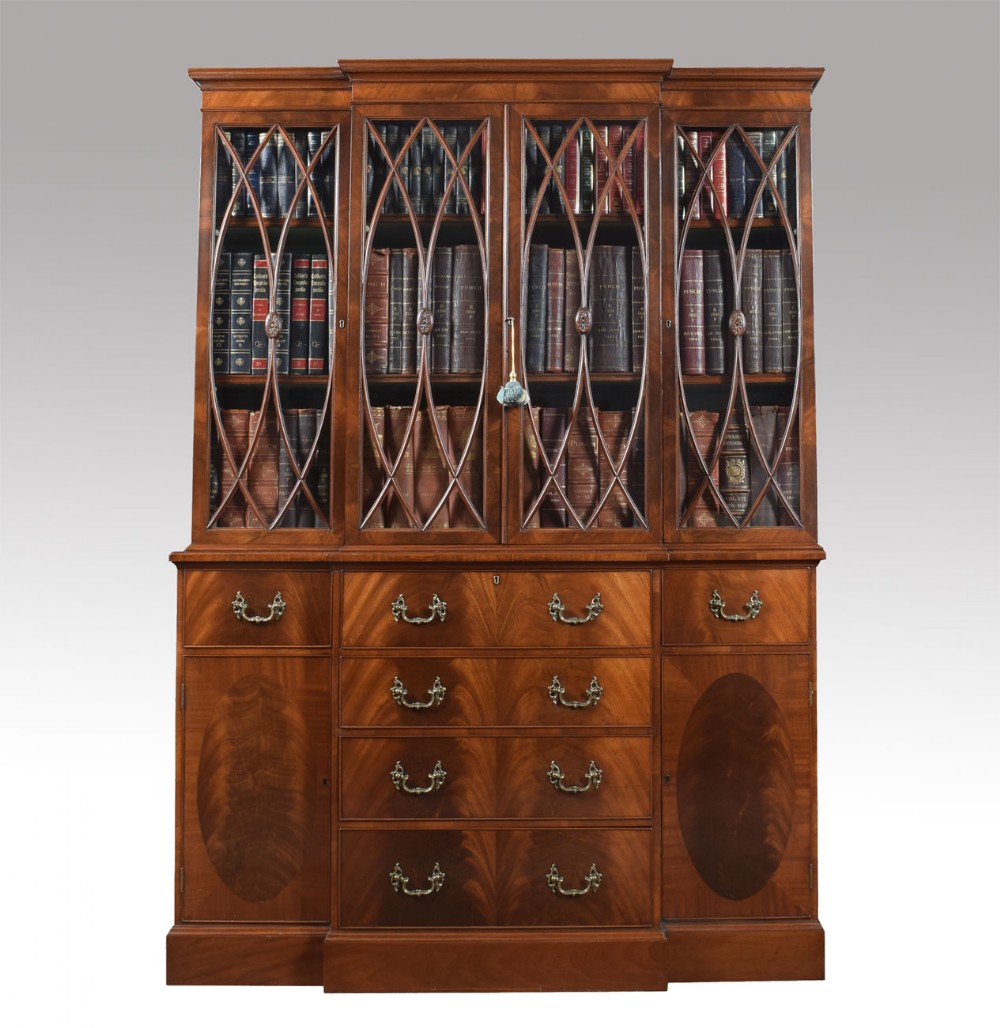 Mahogan breakfront secrétaire bookcase 