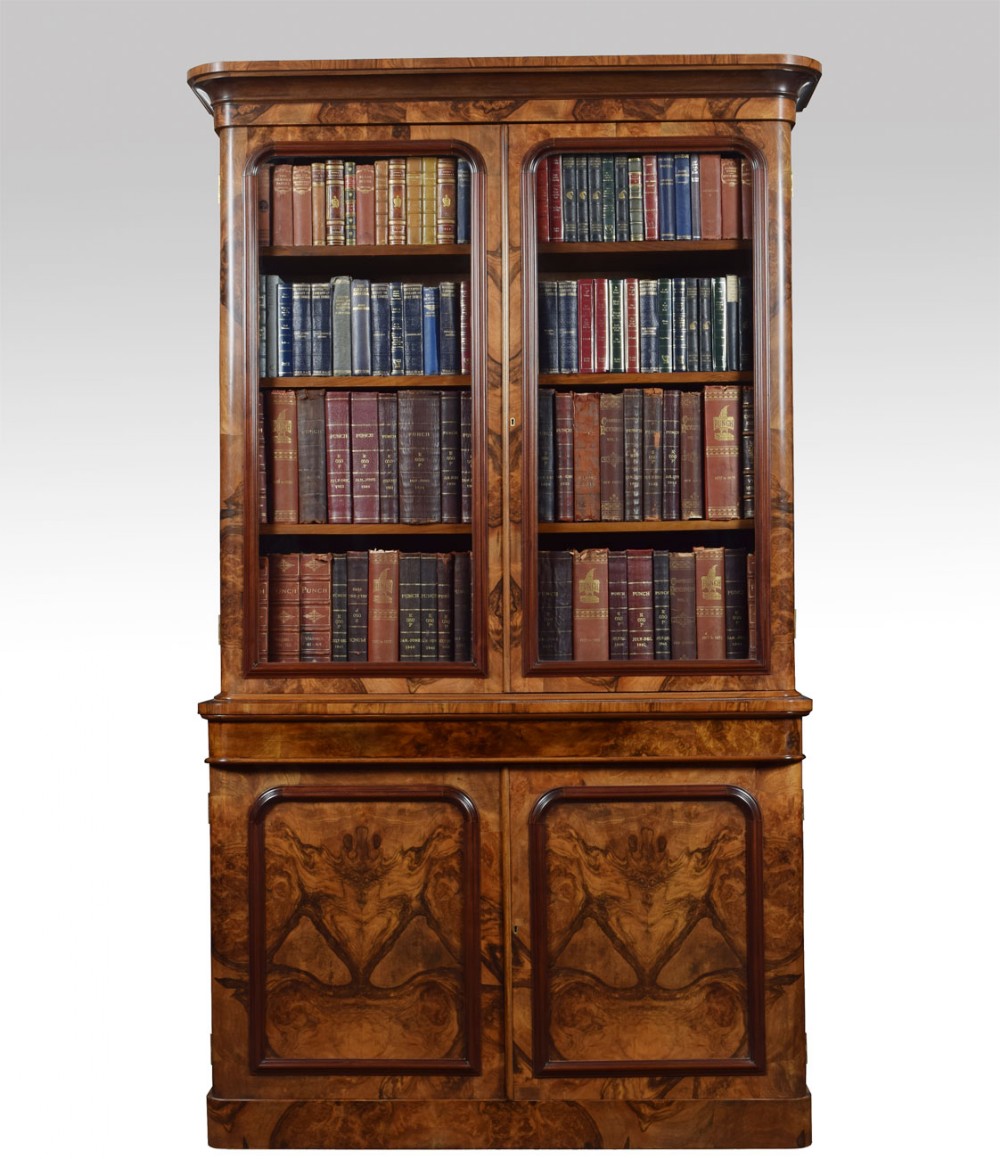 Victorian figured walnut two door bookcase