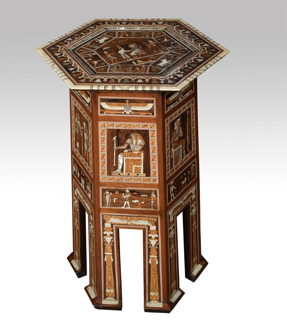 19th century Egyptian hexagonal inlaid pedestal table 