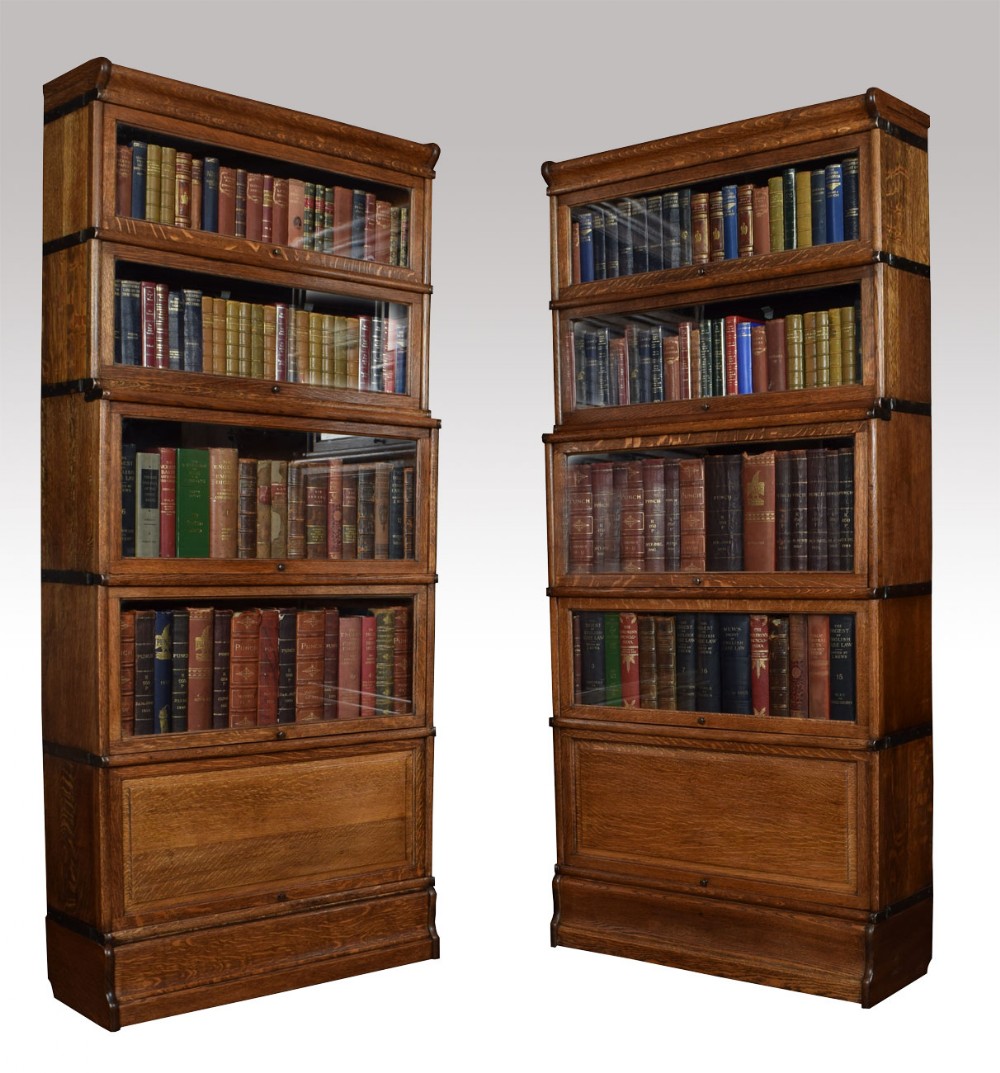 Near Pair Oak globe Wernicke five section bookcases
