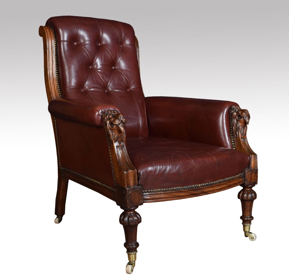 Victorian burgundy leather upholstered mahogany framed armchair 
