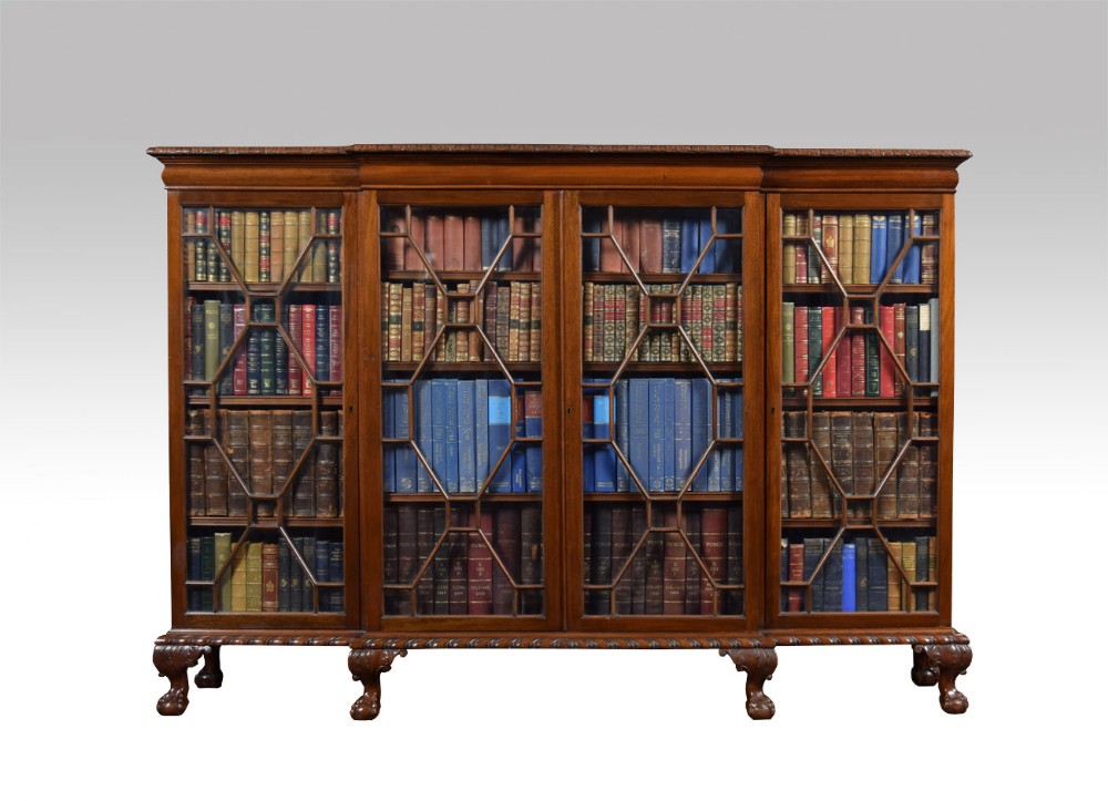 Large mahogany breakfront glazed bookcase