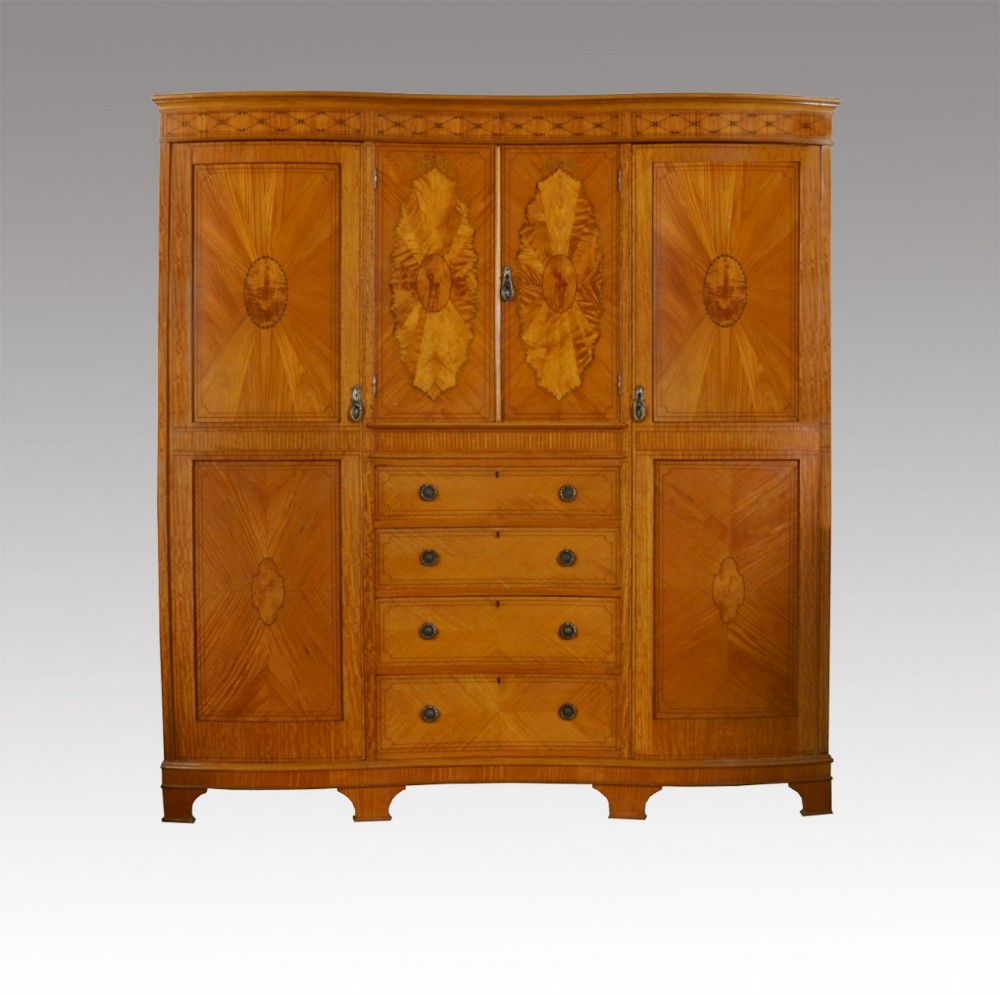 Edwardian inlaid satinwood four door wardrobe 