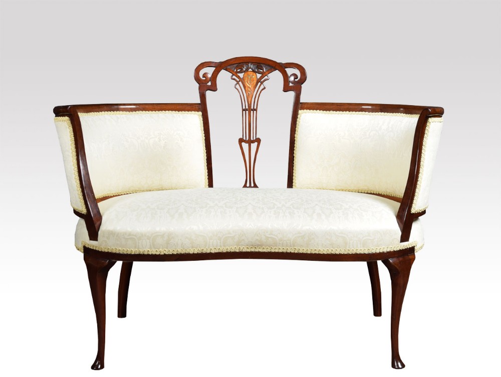 Art nouveau inlaid mahogany settee 