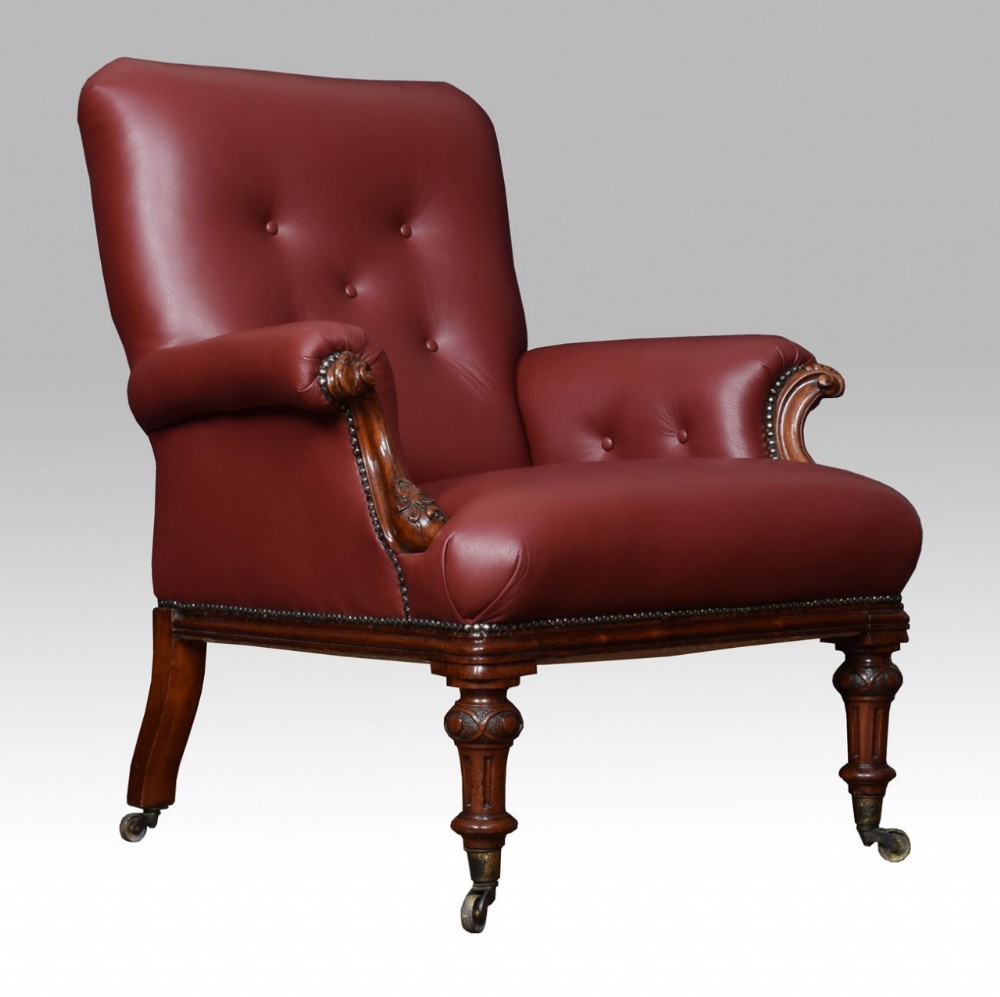 Victorian mahogany and burgundy leather library armchair 