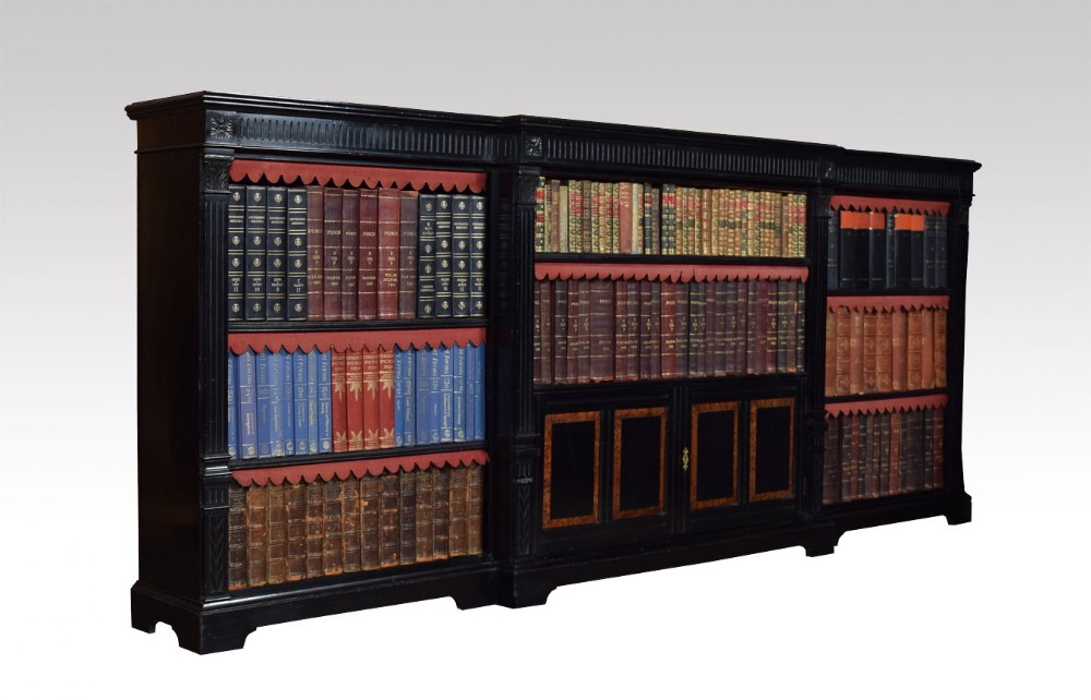 Large aesthetic ebonised open breakfront bookcase