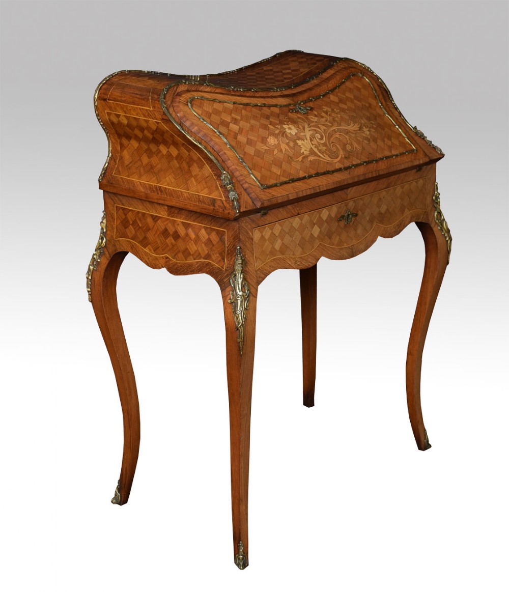 Rosewood and kingwood parquetry bombé bureau de dame