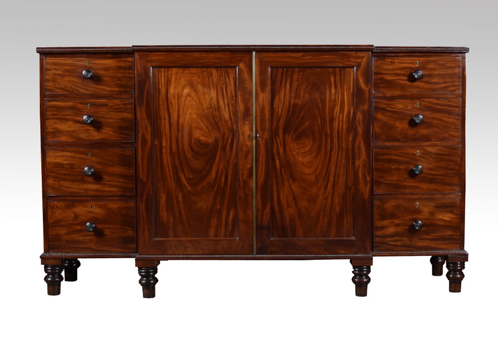 Regency mahogany breakfront low linen press