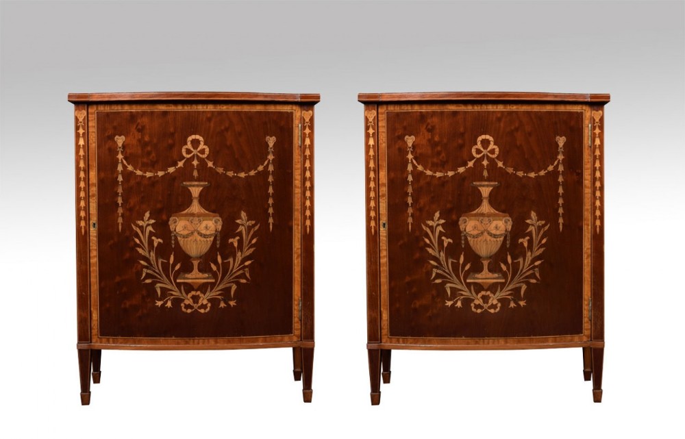 Pair of late Victorian mahogany and inlaid cabinets
