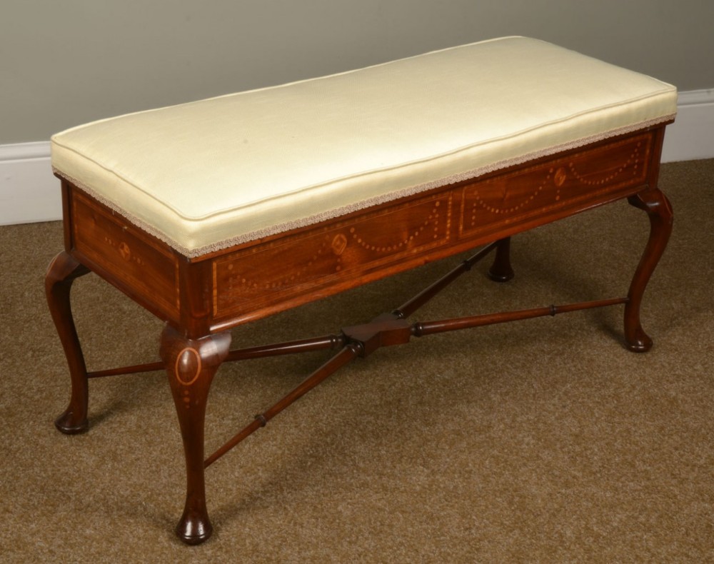 Edwardian mahogany inlaid duet stool