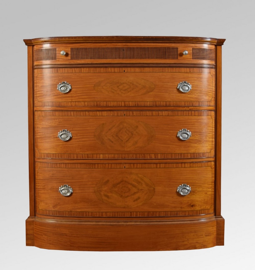 late 19th century satinwood bow fronted chest of draws 