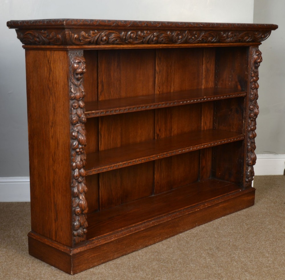 large oak carved open bookcase 
