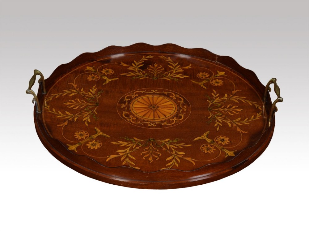 Edwardian mahogany inlaid circular tray