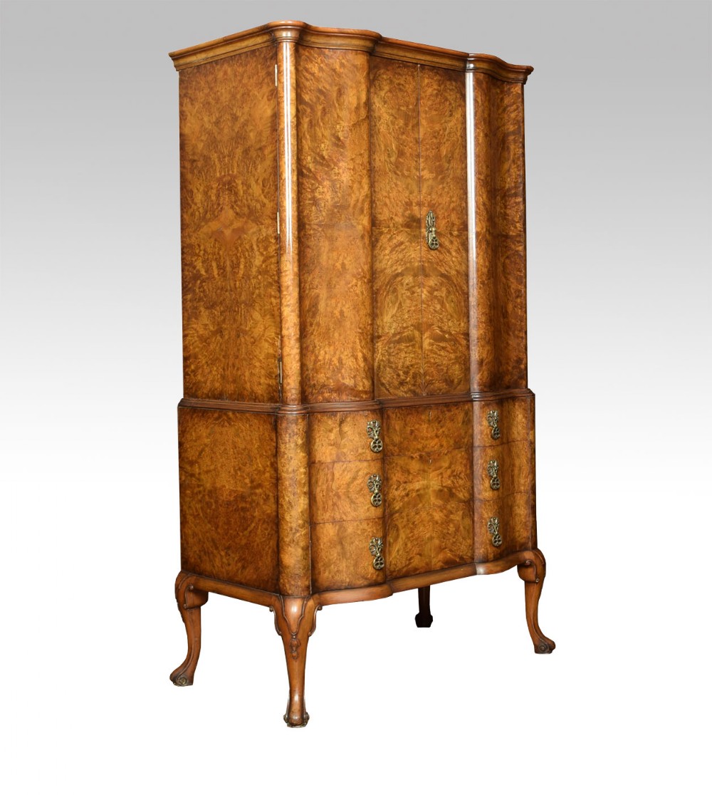 Queen Ann burr walnut press cupboard by Maple & Co