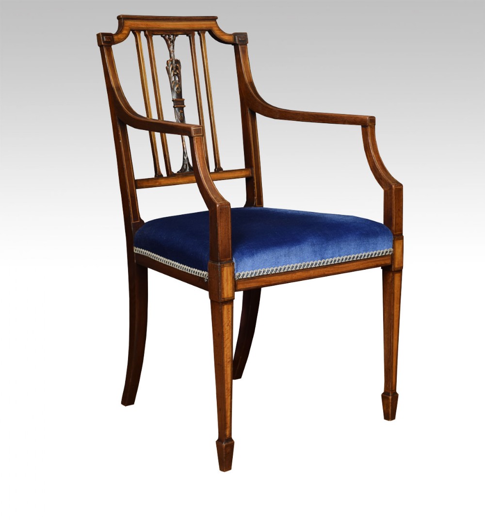 Sheraton revival mahogany and satinwood inlaid armchair
