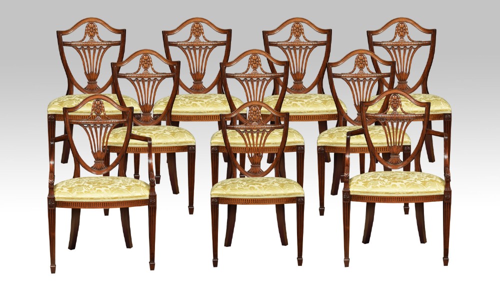 Set of ten Hepplewhite dining chairs
