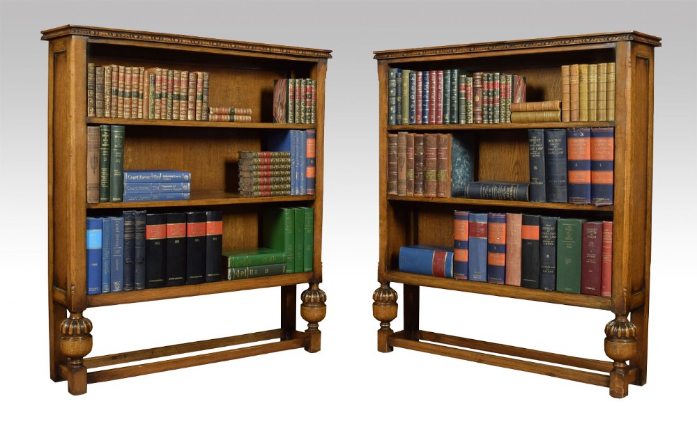 Pair of early 20th century solid oak open bookcases
