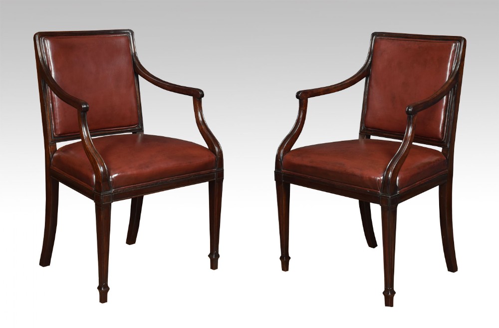Pair mahogany hepplewhite style office arm chairs