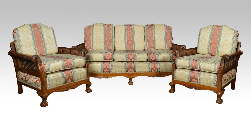 walnut framed bergere lounge suite 