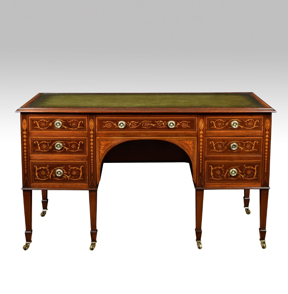 Mahogany inlaid writing desk by Maple & Co