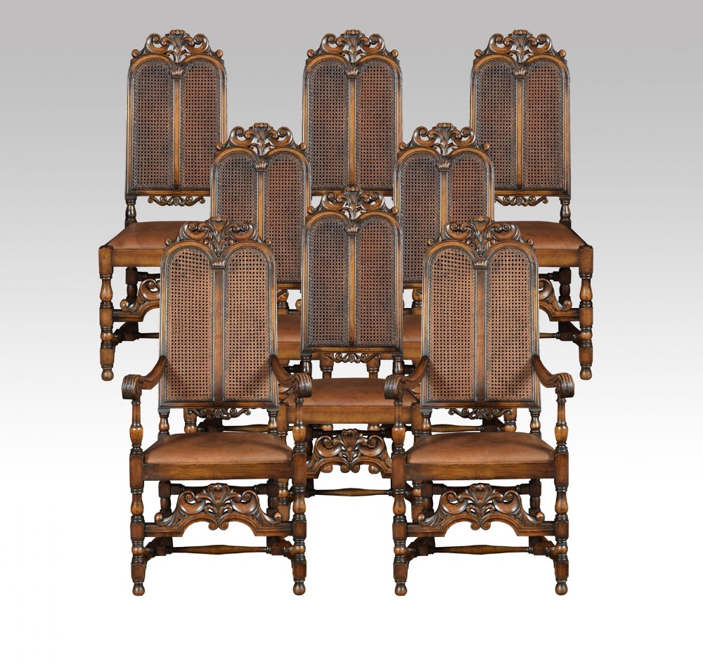 set of eight Carolean style high back dining chairs 