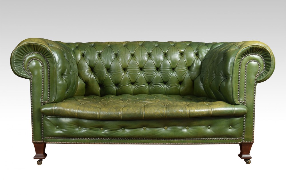 Green leather chesterfield 