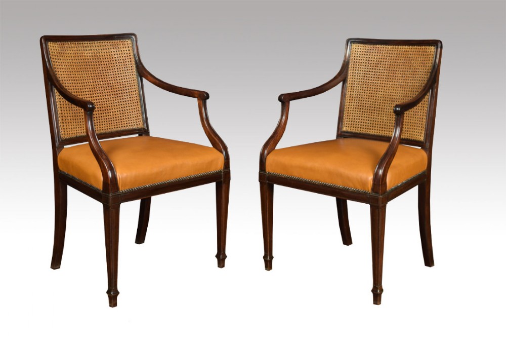 Pair mahogany hepplewhite style office arm chairs