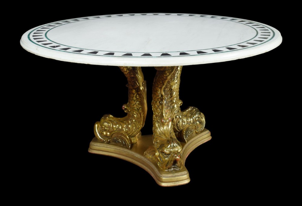 Gilt wood dolphin base center table 