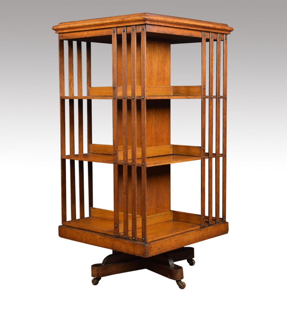 Large oak revolving bookcase