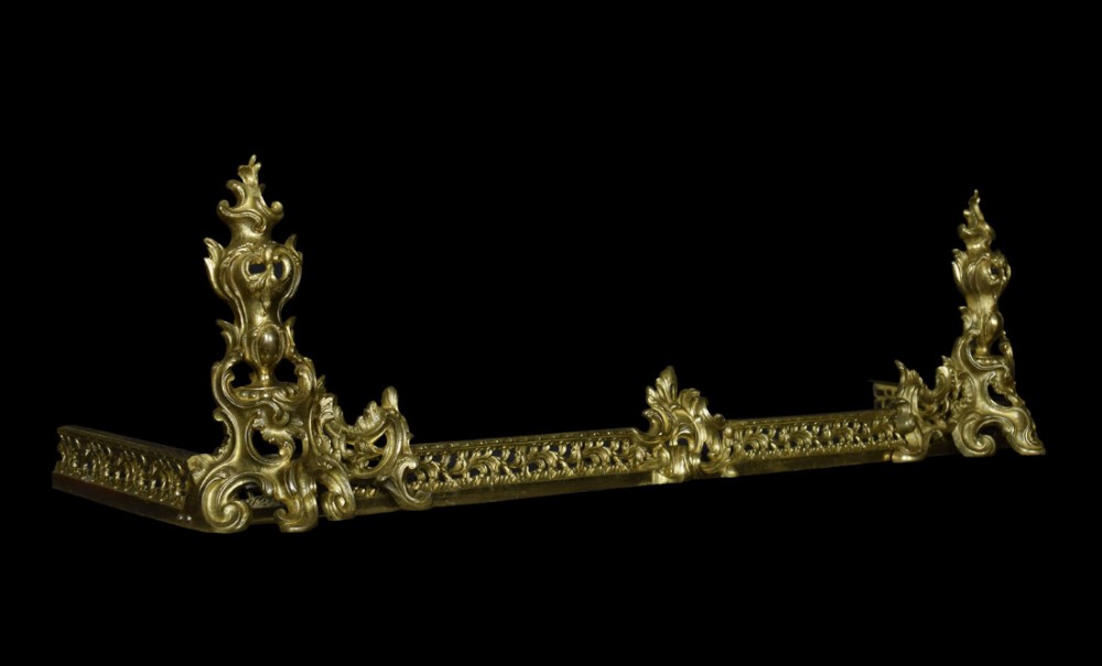 Rococo revival Gilt Bronze adjustable fireplace fender