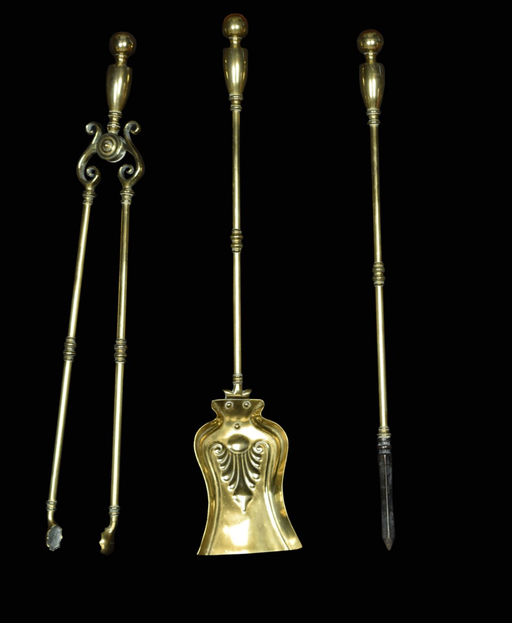 Cast brass Triple companion fire tool set