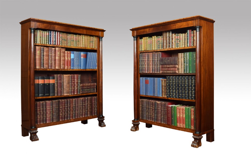Pair French empire mahogany open bookcases 