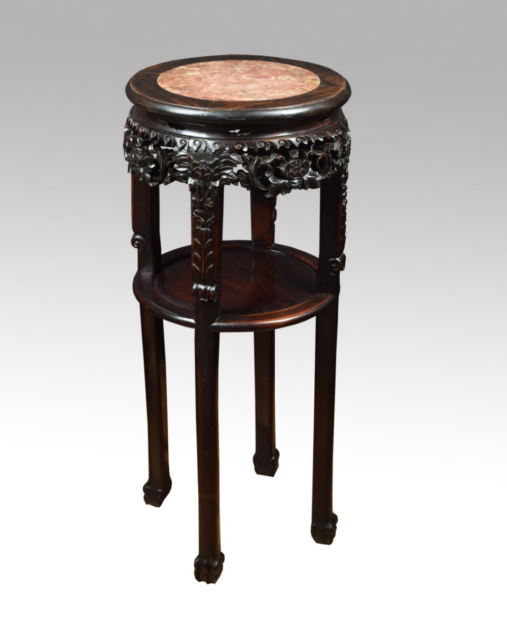 Tall 19th century Chinese circular marble top hardwood stand
