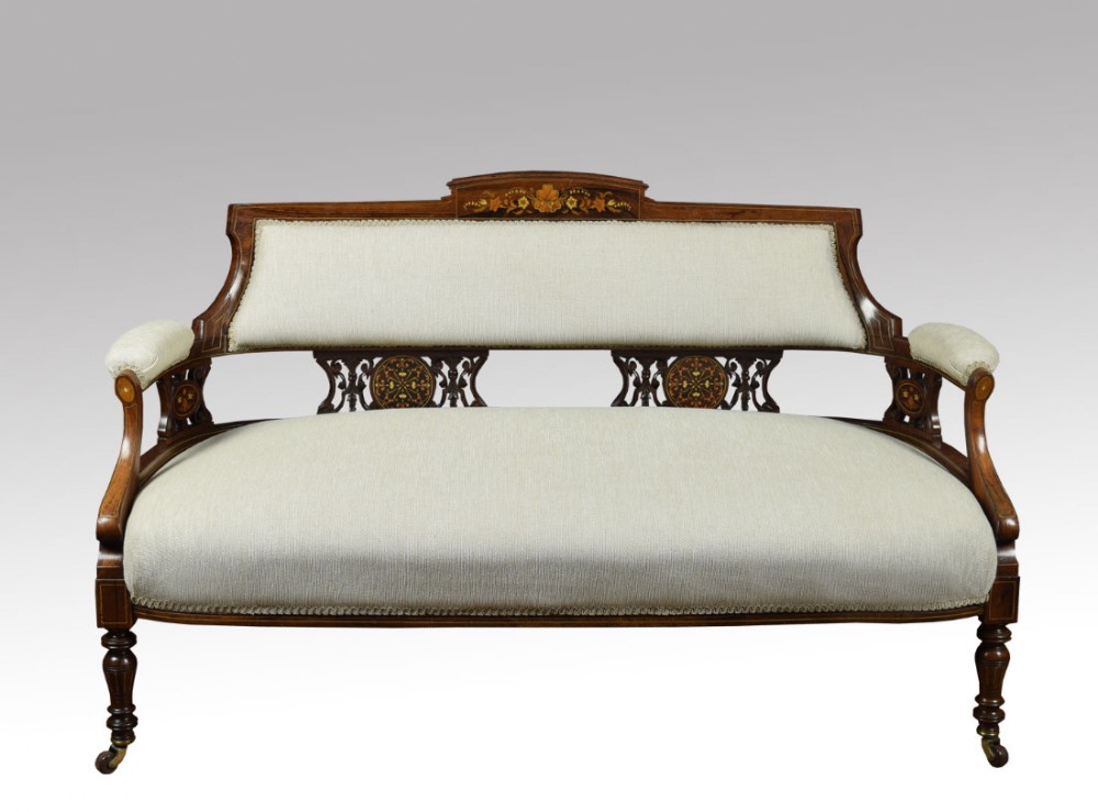 Edwardian inlaid rosewood two seater settee