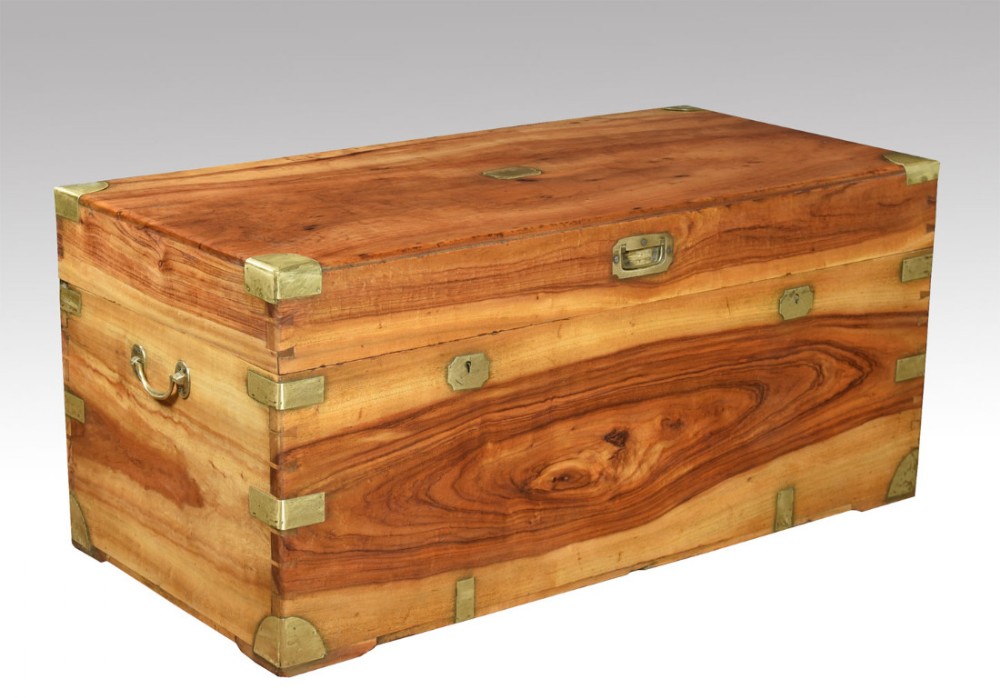 Large Chinese export brass-bound camphorwood trunk 