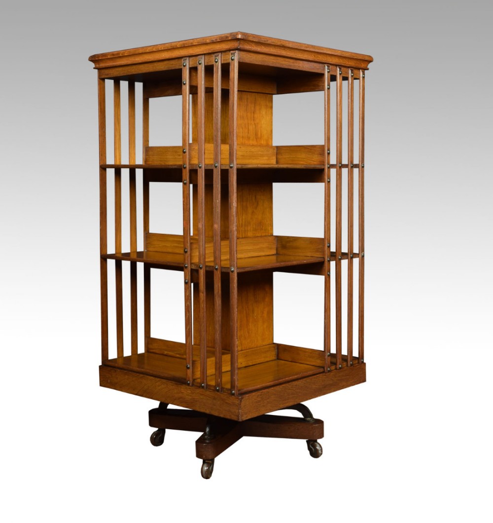 Large oak revolving bookcase