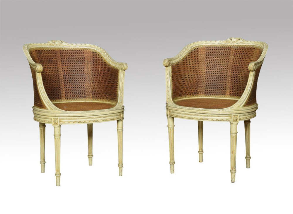 Pair of French Louis XVI style tub armchairs