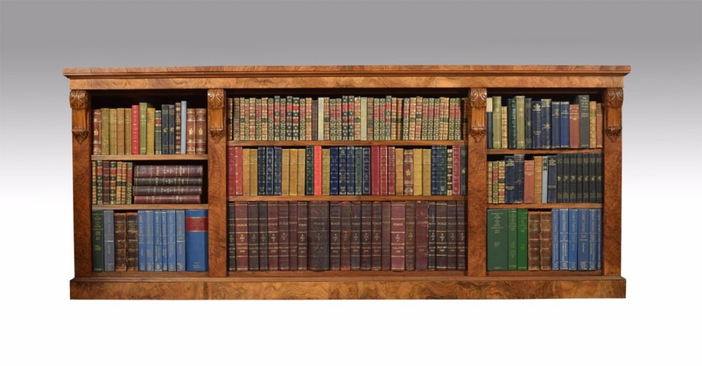 Large Victorian figured walnut open bookcase