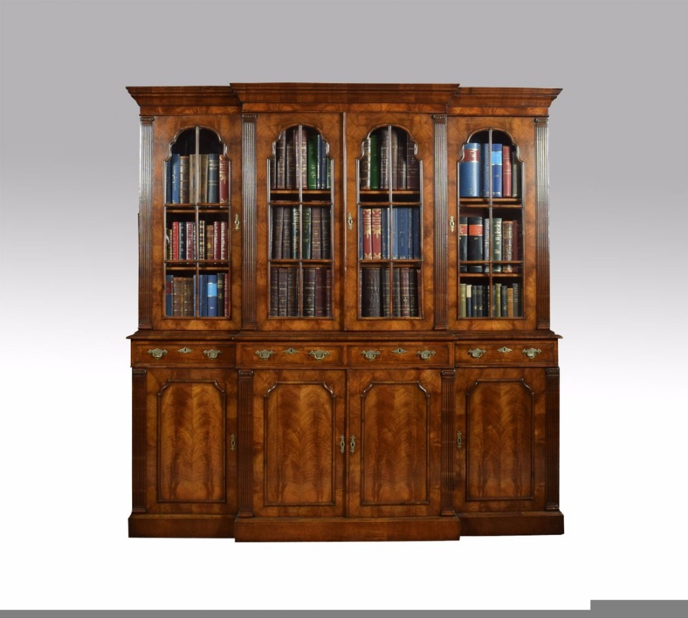 Queen Anne revival walnut four door breakfront bookcase