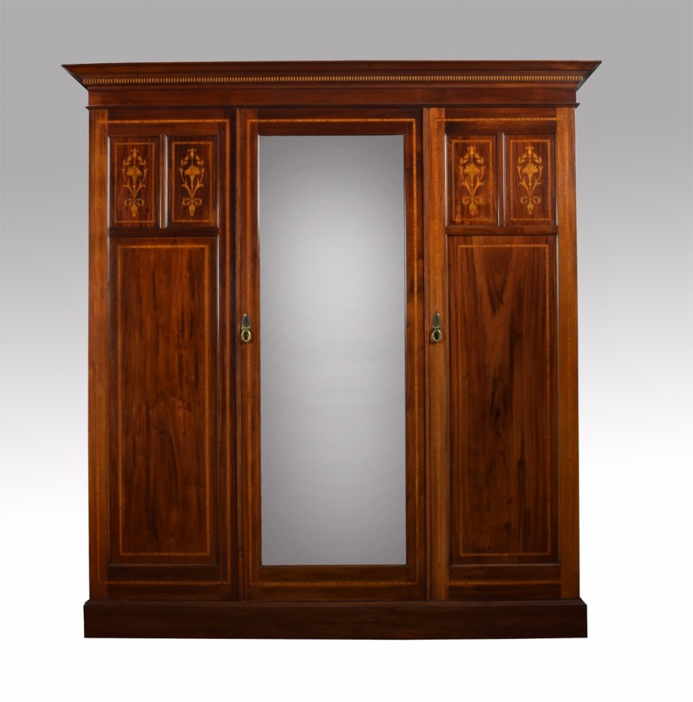 Maple & Co Edwardian mahogany three door wardrobe