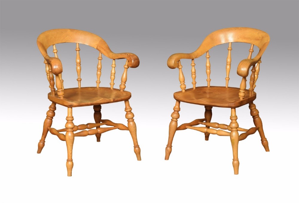 Pair of elm bow smokers elbow chairs