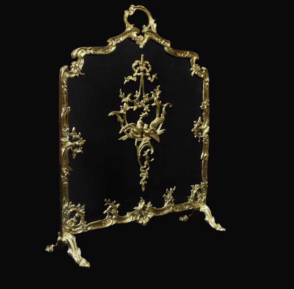 Polished brass and mesh French fire screen