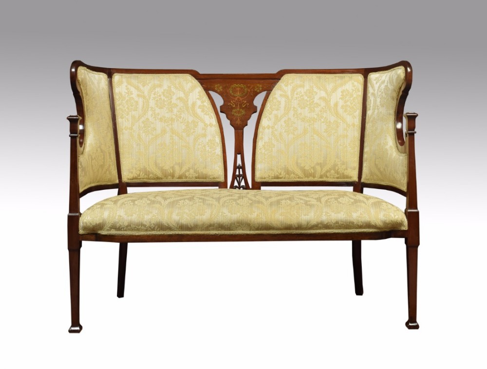 Art Nouveau inlaid mahogany settee