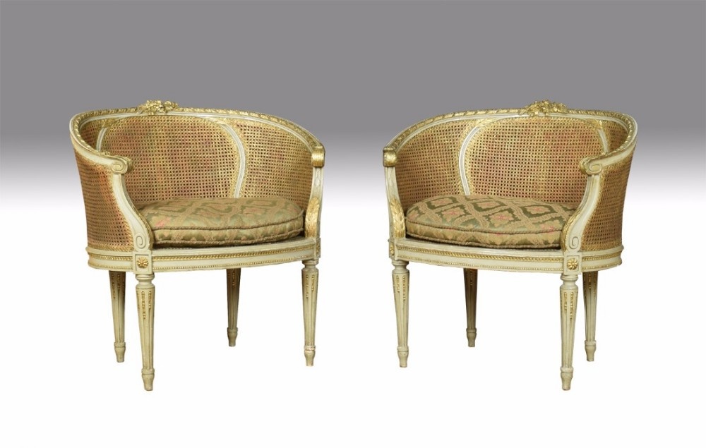 Pair of French Louis XVI style tub armchairs