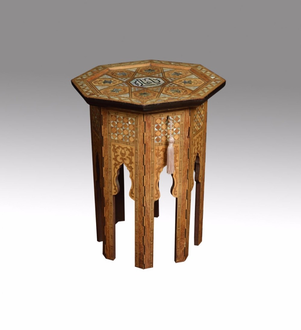 Moorish bone and mother of pearl inlaid hardwood occasional table