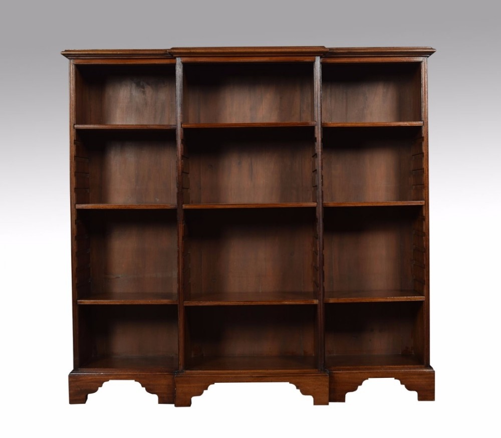 Mahogany breakfront open bookcase